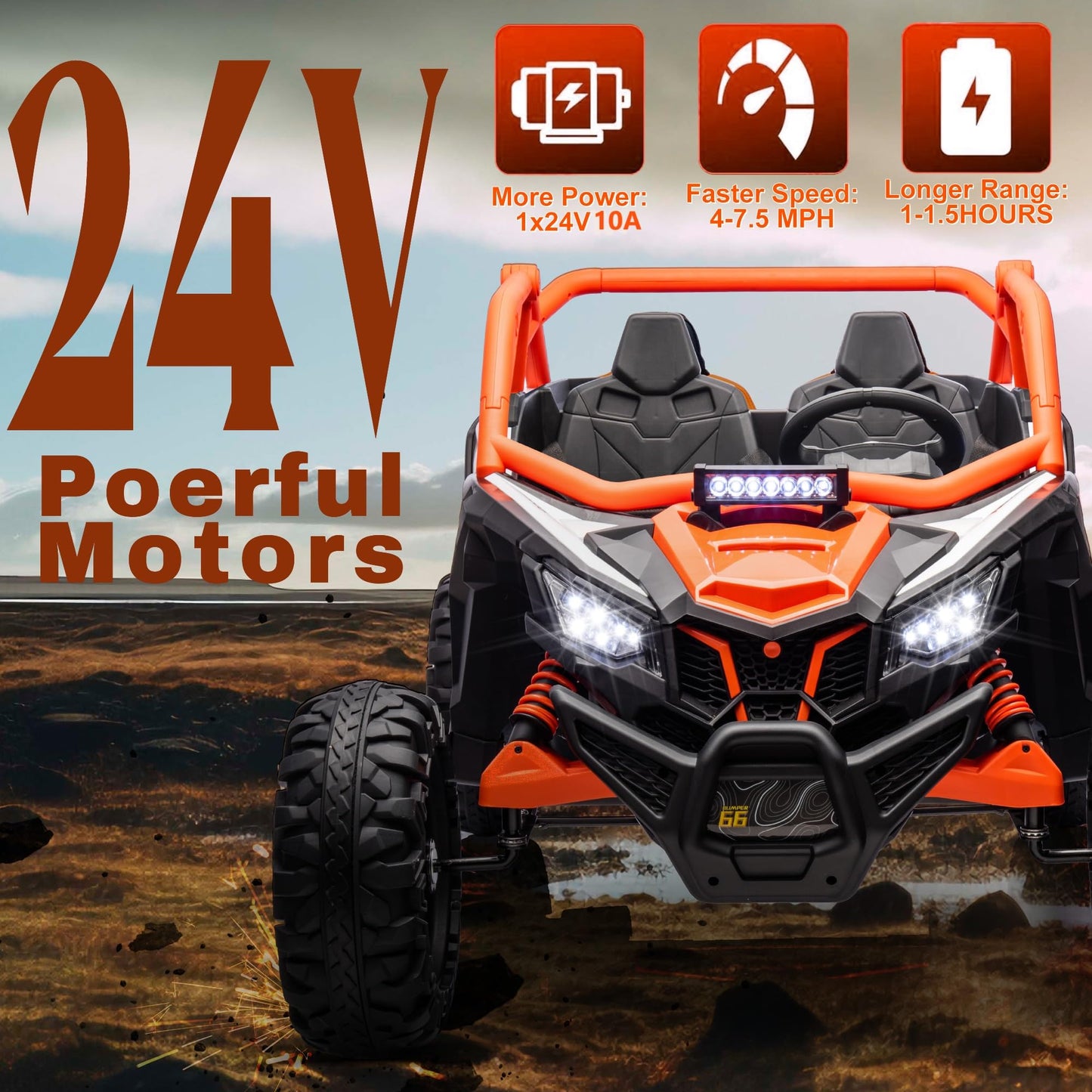 Kids Car Ride on Toys 24V10A UTV w/Remote Control,2x200W Motors Power Wheels,Battery Powered Kids Electric Vehicles for 3-8 Years Boys Girls -Orange