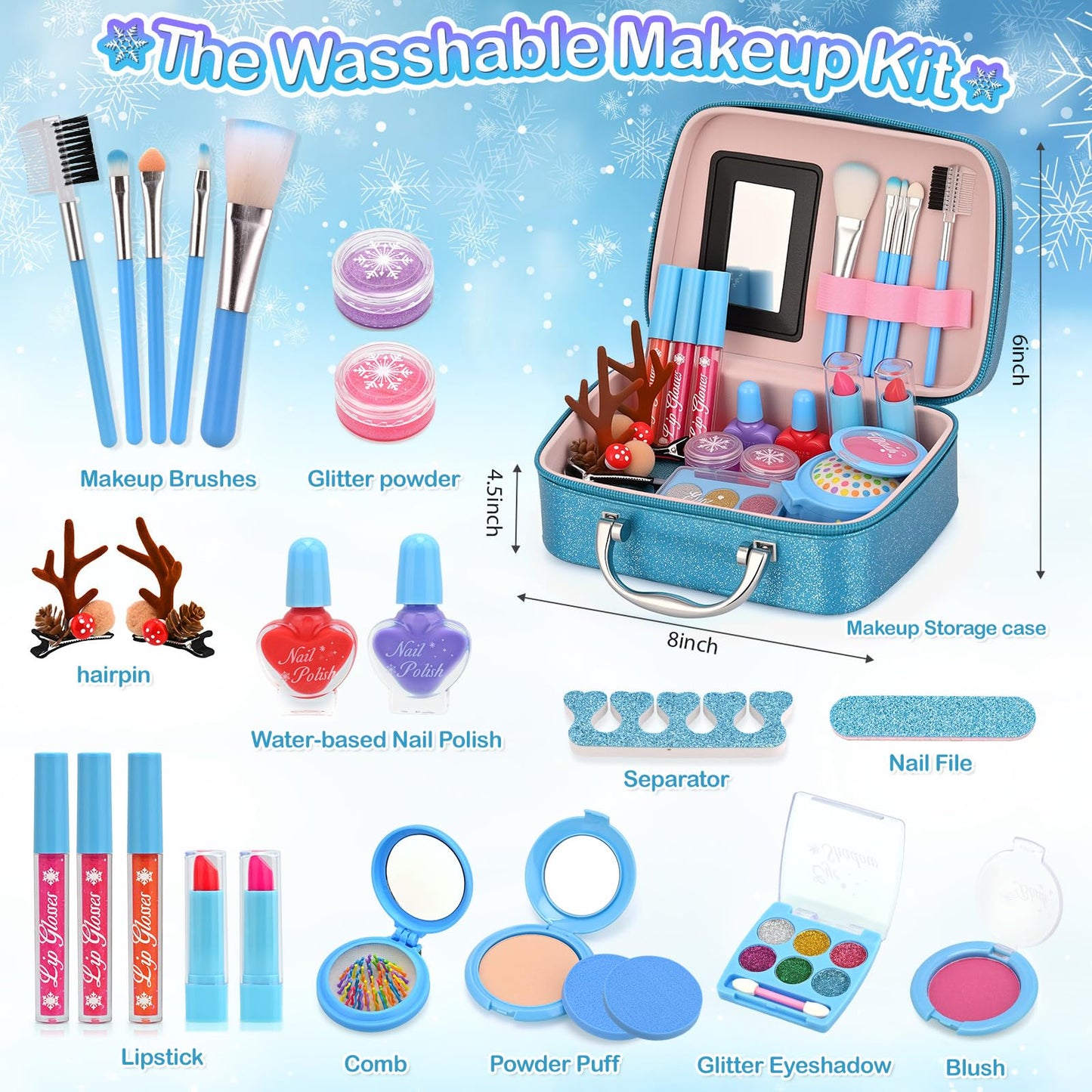 ACGASK Real Washable Makeup Kit for Girls - Non-Toxic Kids Play Make Up Set Toy for Toddlers Children, Princess Toys Birthday & Christmas Gift ideas for 5 6 7 8 9 10 11 12 Year Old Girls