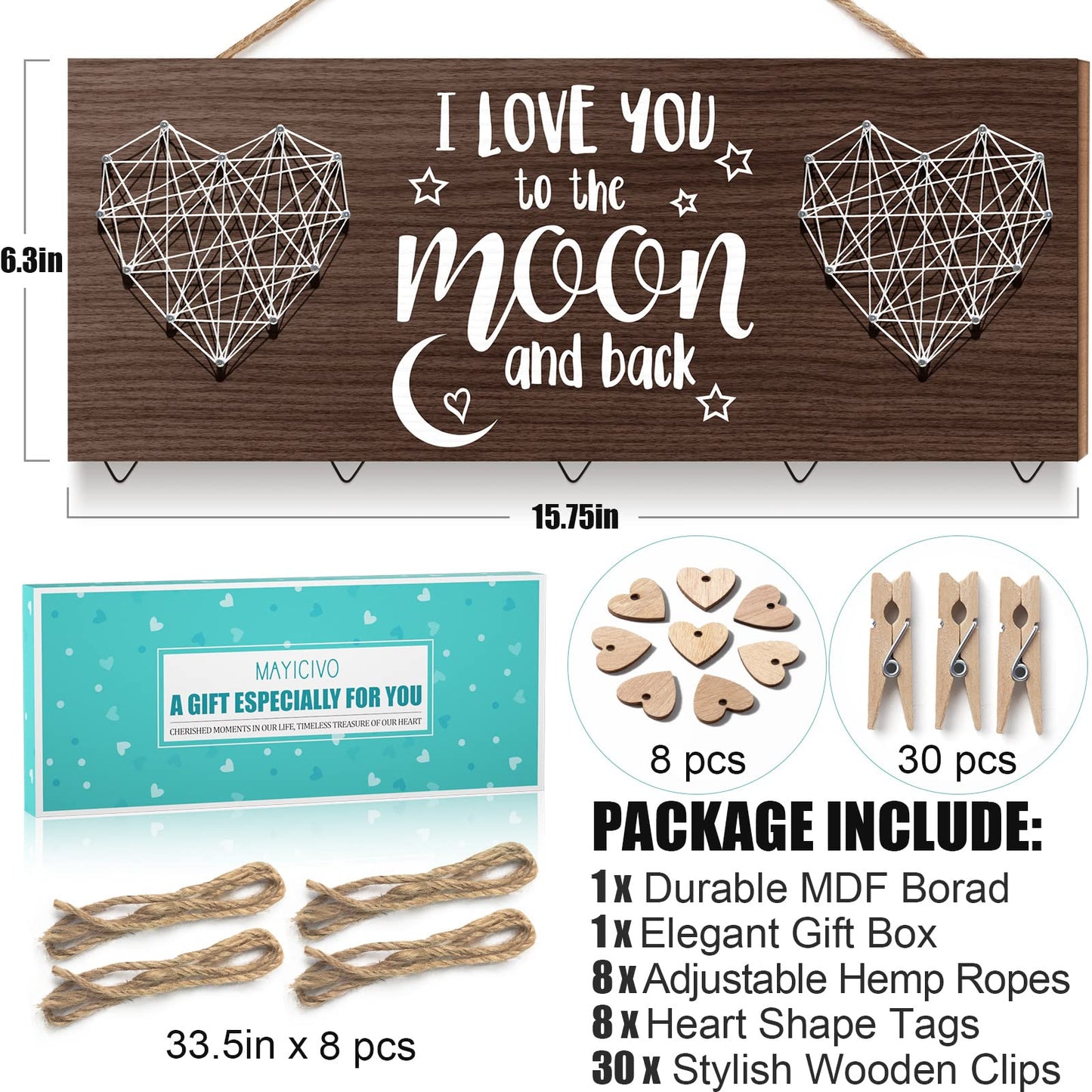 Birthday Gifts for Him Boyfriend Mothers Day Gifts for Her Girlfriend, Romantic Picture Frame Anniversary Wedding Gifts for Couples Wife Husband, I Love You to The Moon & Back Hanging Photo Holder