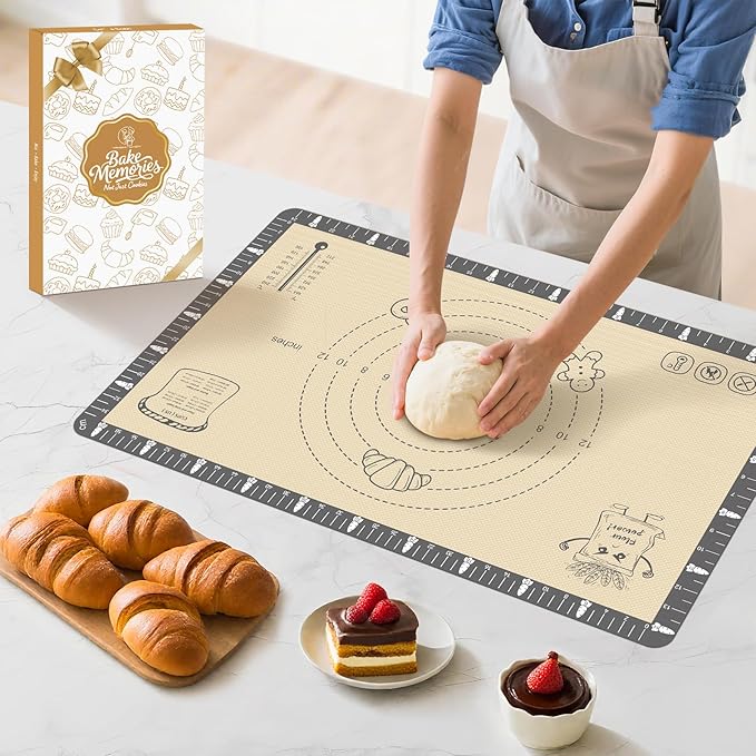 Silicone Mat for Baking Macaron, Bread, Pizza, Extra Thick Silicone Baking Mat with Measurement, Non Stick Pastry Mat for Dough Rolling Out, Heat Resistant to 480°F Gift for Baker