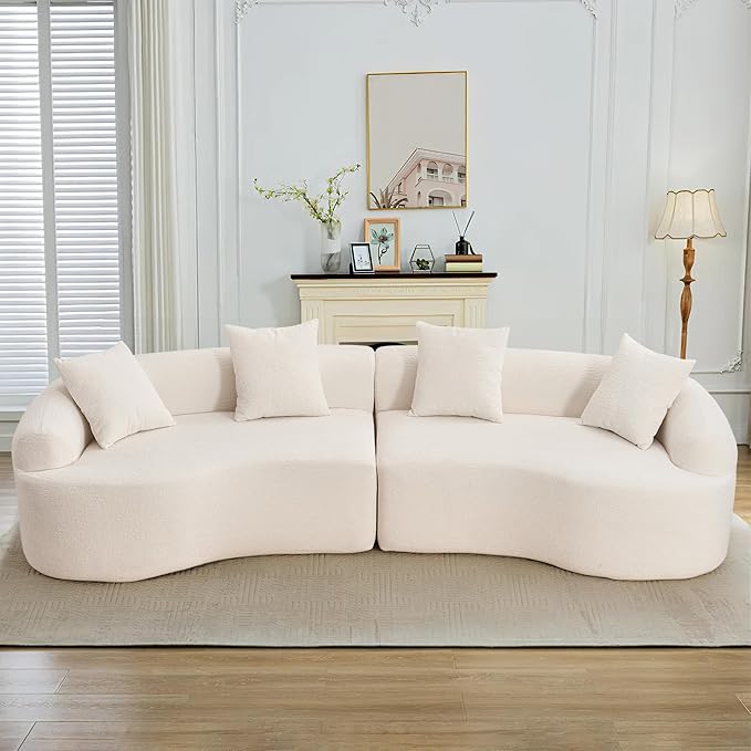 110" Oversized Modern Curved Cloud Sectional Sofa, Luxury Plush Chenille 4-Seater Deep Wide Seat Couch with 4 Pillows, No Assembly Needed Apartment Living Room Furniture, Beige