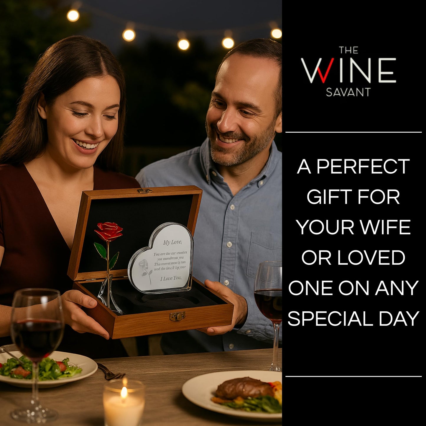 Gift for Anniversary to Wife, Her – Engraved Wooden Set 'To My Love' with Crystal Engraved Heart & 24K Gold Dipped Rose – Romantic Birthday Gifts for Women, Girlfriend, Unique Love Gift Idea