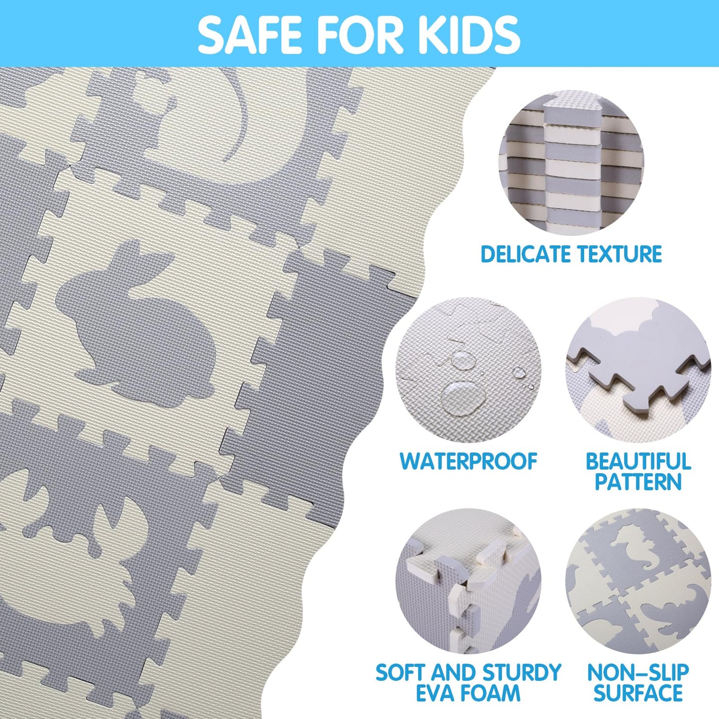 Tamiplay Foam Play Mat for Kids，25Pcs Square Interlocking Puzzle Floor Mat，Baby Play Mat Floor Mat Foam Puzzle Playmat for Toddlers with Fence（Animal-CSH039