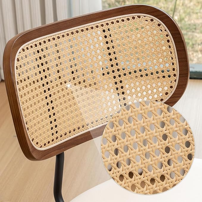HOCEWI Rattan Dining Chairs Set of 4, Mid Century Modern Dining Chairs with Cane Back for Kitchen Dining Room, 19 Inch Faux Leather Beige