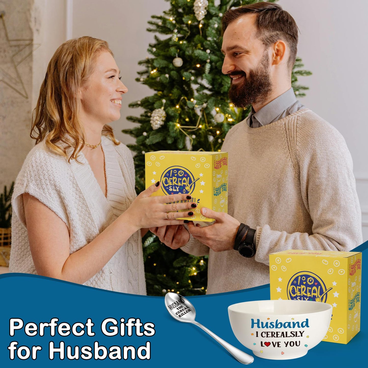 Husband Gifts for Birthday Fathers Day,Best Ever Husband Gifts for Wedding Anniversary from Wife,Funny Cereal Bowl and Cereal Killer Spoon Sets Present for Valentines Day Christmas