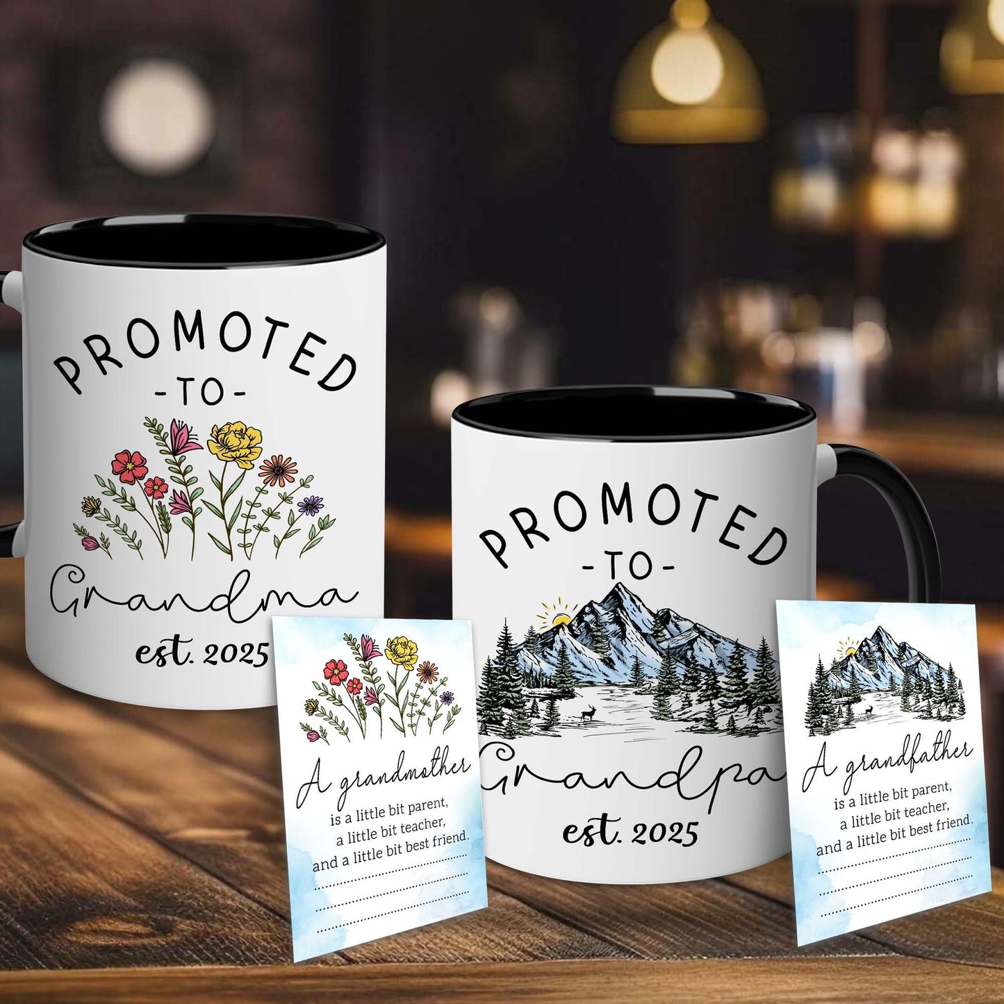 BSQUIELE Promoted To Grandparents 2025 Mug Set - Mothers Day, Fathers Day Gift For Grandma Grandpa - New Grandparents Gifts First Time - Grandparents Baby Announcement Gift Card - Grandma Grandpa 2025