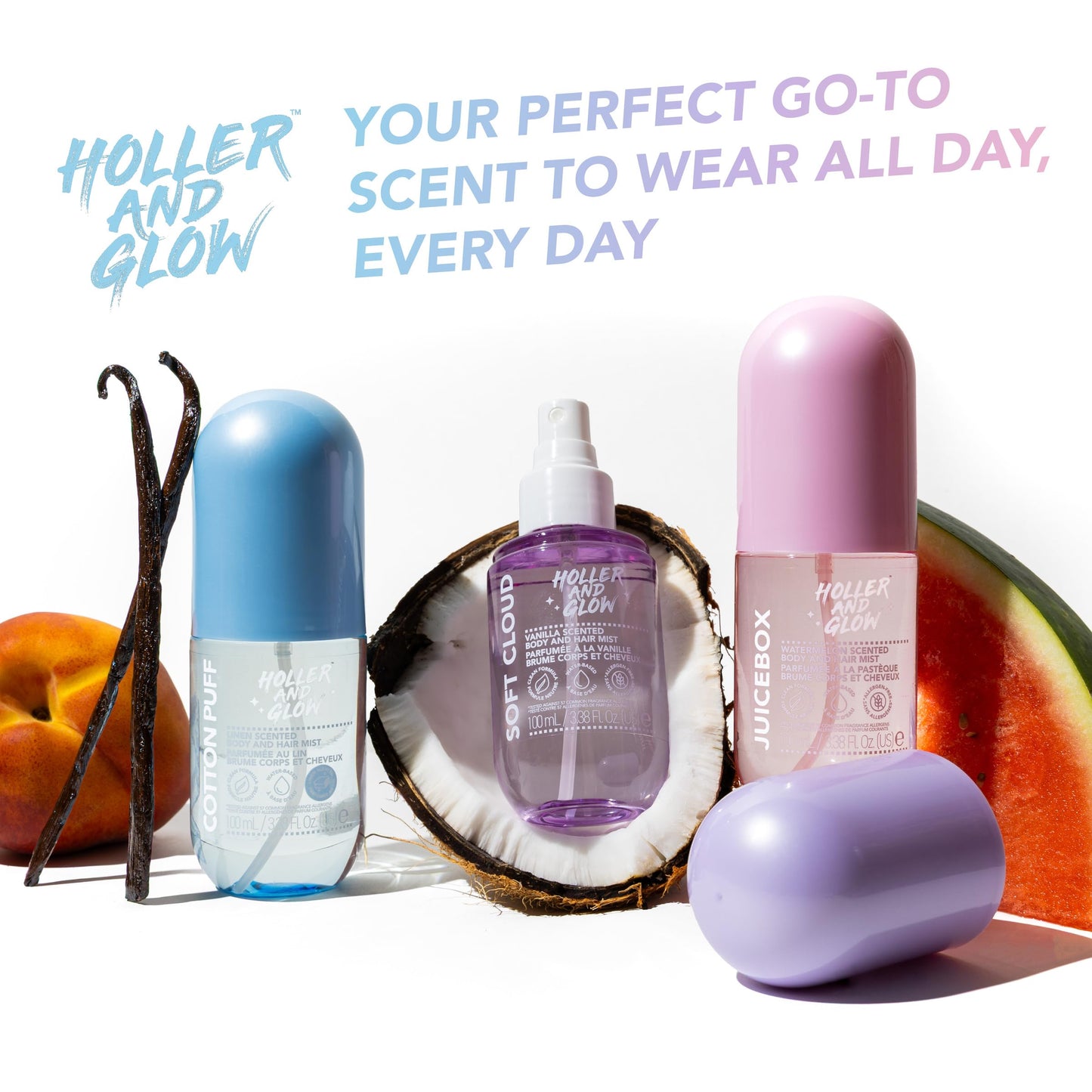 Holler And Glow Mood Boosting Cotton Puff Body & Hair Mist, Body Spray, Teen Girls Spritz, Long Lasting, Linen, Fresh Scented, Water Based Fragrance For Tweens, Clean & Gentle Formula, 3.38 Fl Oz