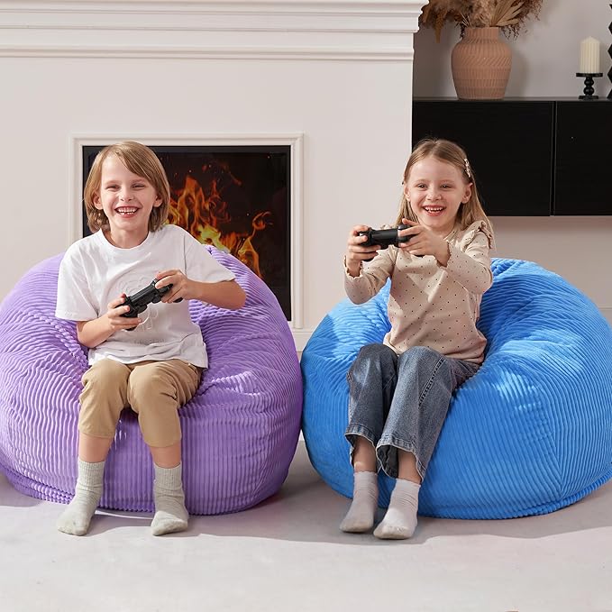 Homguava 2FT Bean Bag Chair,Teardrop Bean Bags Small Beanbag Chair with Memory Foam Filled and Ultra Soft Corduroy Cover for Living Room, Bedroom (Purple)