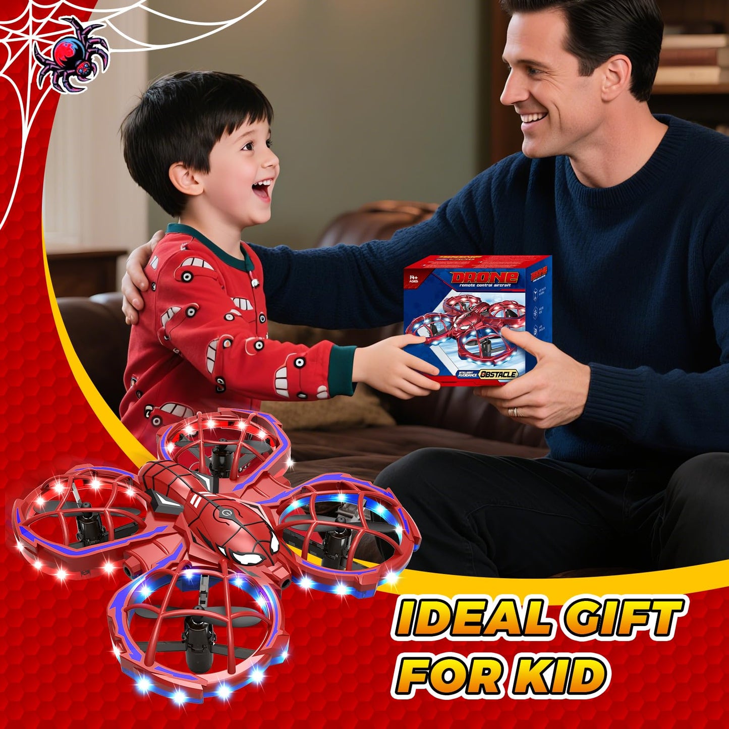 Spider Drone for Kids, Jomzuci RC Mini Drone with 360°Flip, Hover Indoor Drones for Kids 8-12 with 2 Batteries, Headless Mode, 3 Speed Mode, Quadcopter Outdoor Toys Gifts for 8-12 Year Old Boys Girls