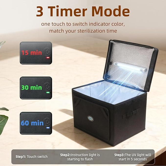 Large UV Sanitizer Box, 36L Portable Sanitizing and Cleaning Machine with 3-Level Timer, O-zone Foldable UV Cleaner Box for Household Use Like Phone, Towel, Key, Etc. with O-zone