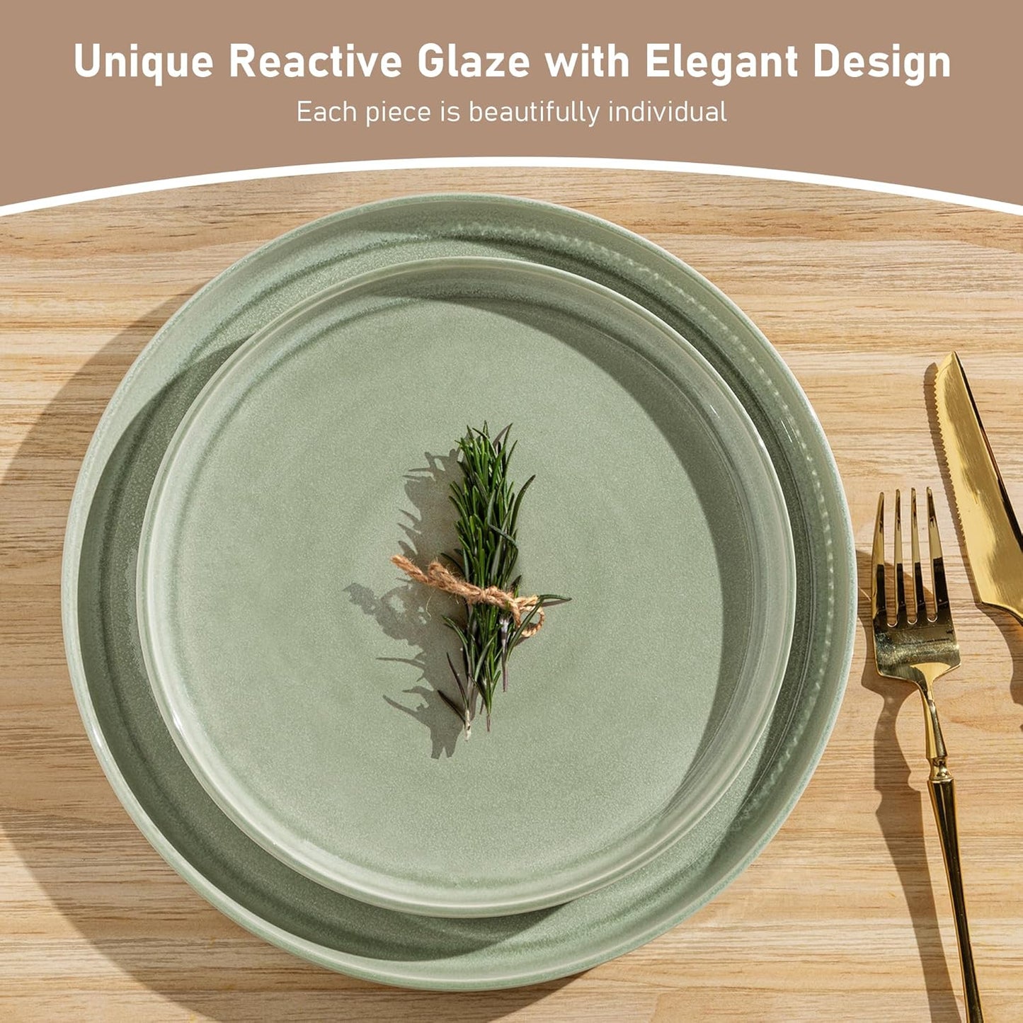 GBHOME Stoneware Dinnerware Sets for 4,Round Reactive Glaze Ceramic Plates and Bowls Set,Highly Scratch Resistant| Dishwasher & Microwave Safe Dishes Set,Service for 4(12Pcs)