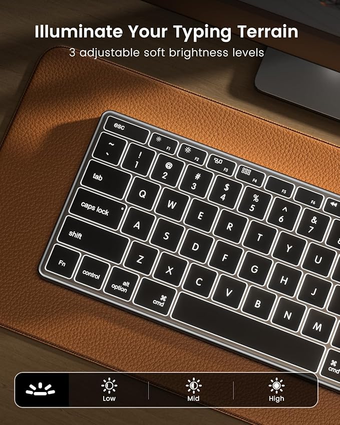 ProtoArc Backlit Bluetooth Keyboard Mouse for Mac, KM110-A Wireless Aluminum Keyboard and Mouse for Mac, Full Size, Multi-Device, Rechargeable, for MacBook Pro/Air, iPad, iMac - Space Gray