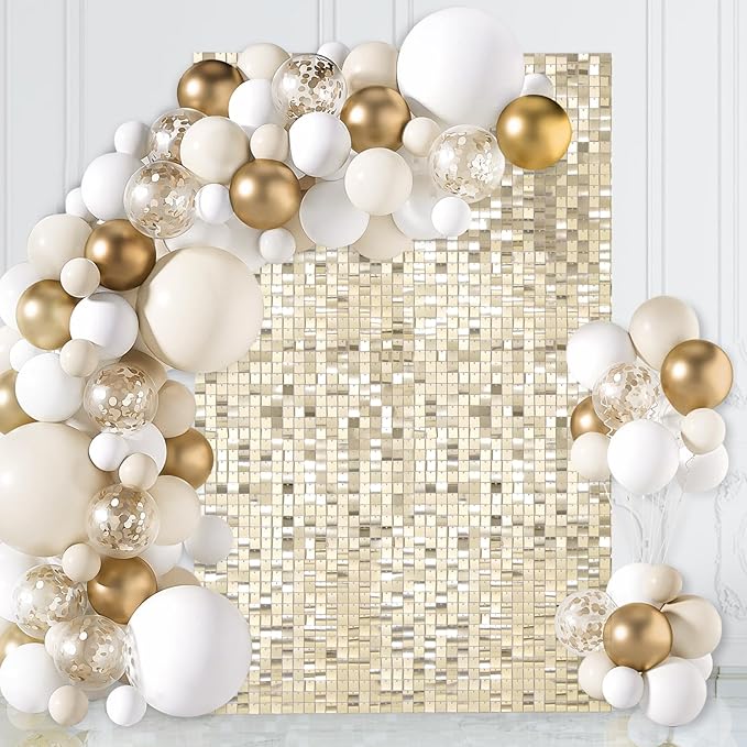 LJIE-House Light Gold Sequin Backdrop Shimmer Wall Backdrop 3ftx4ft Photo Backdrops for Birthday Anniversary Wedding Engag...