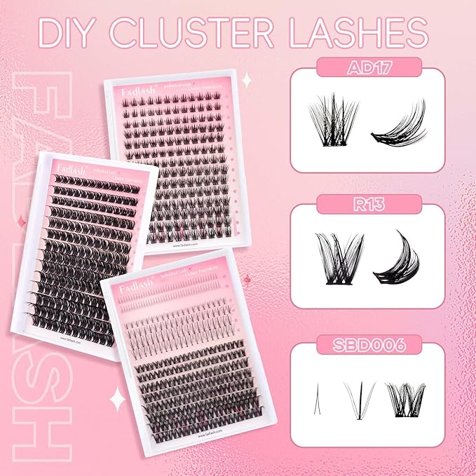 FADLASH Cluster Lashes Individual Lash Extensions DIY Lash Clusters 10-16mm Mixed Length Wispy Faux Mink Eyelash Clusters for Self Application at Home（AD17-D-10-16)