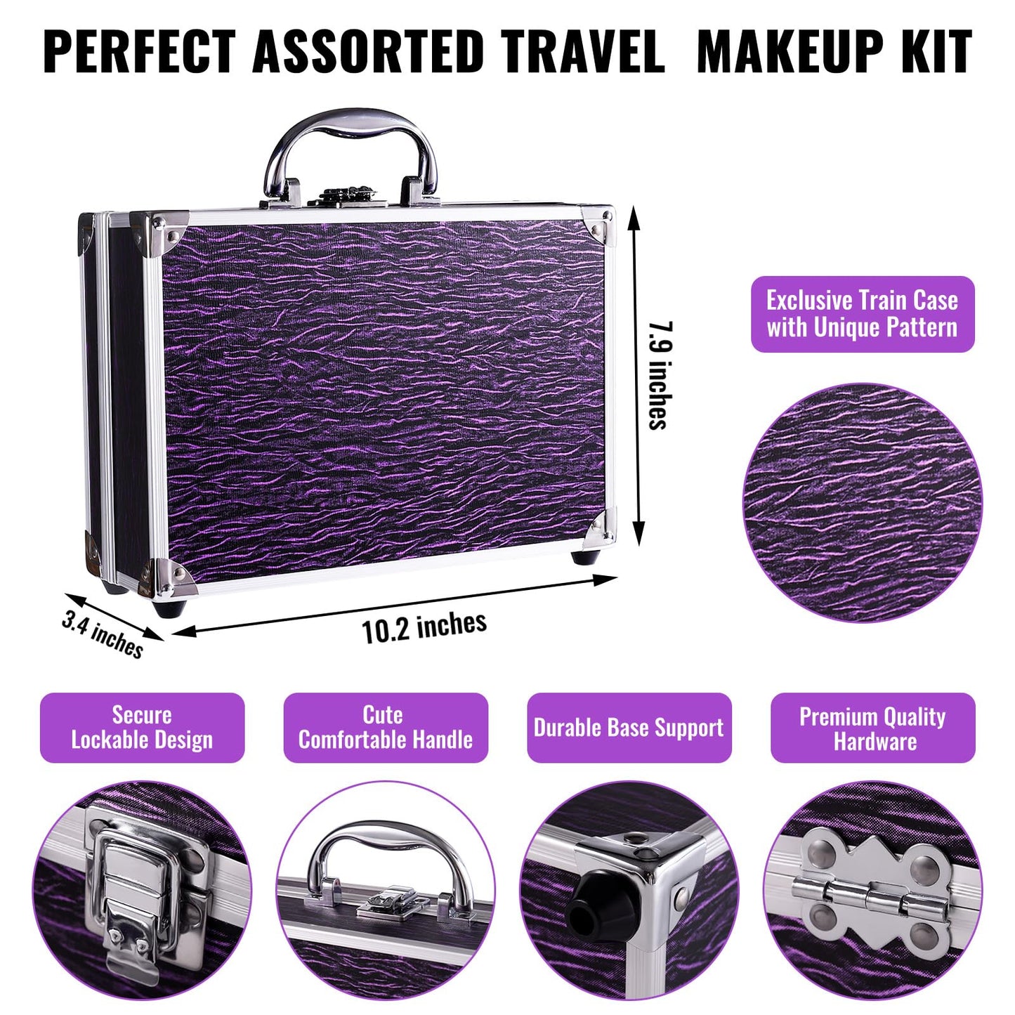 Makeup Kit for Teen Girls & Women Full Kit, Beauty Train Case with Starter Cosmetic Set, Make Up Valentine Gift Box with Eyeshadow,Lipgloss,Highlighter,Blush,Lip&Eye Pencils,Brush & More(Purple)