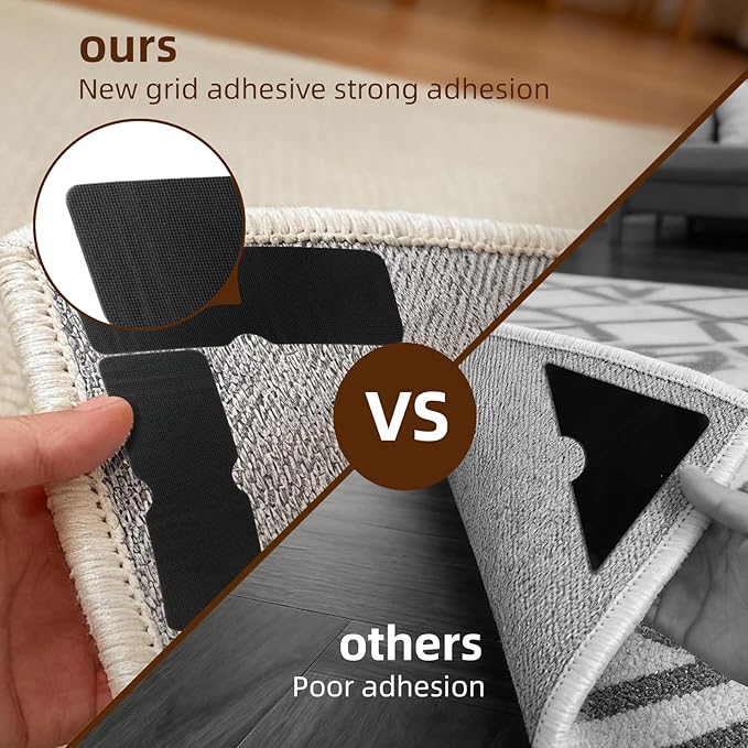 Rug Carpet Non Slip Grippers 8PCS, Reusable Non-Slip Rug Pads，Double Sided Mat Corner Gripper Tape,Strong Adhesive Rug Stickers,Grippers for Area Carpet,No Damage Removable for Hardwood Floors