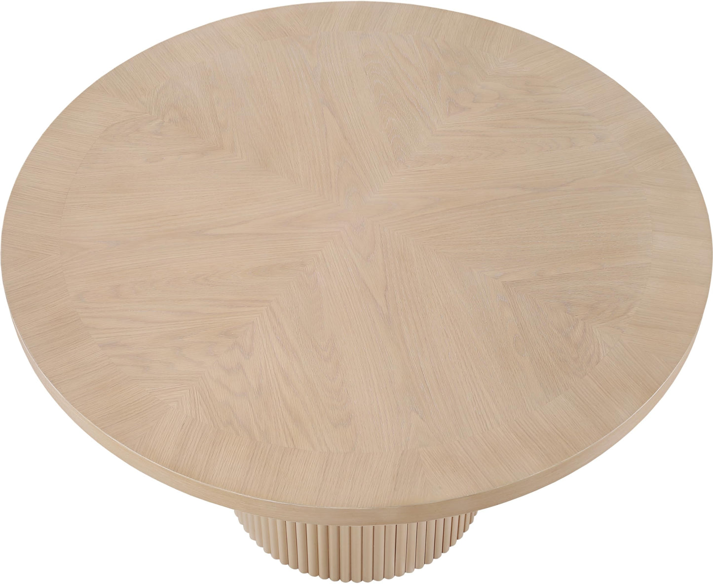 Meridian Furniture 728Oak-T Belinda Collection Mid-Century Modern Dining Table, Solid Wood Base, Natural Finish Oak Wood Veneer MDF Top, Round Top, Fluted Base, 48" W x 48" D x 31" H, Oak