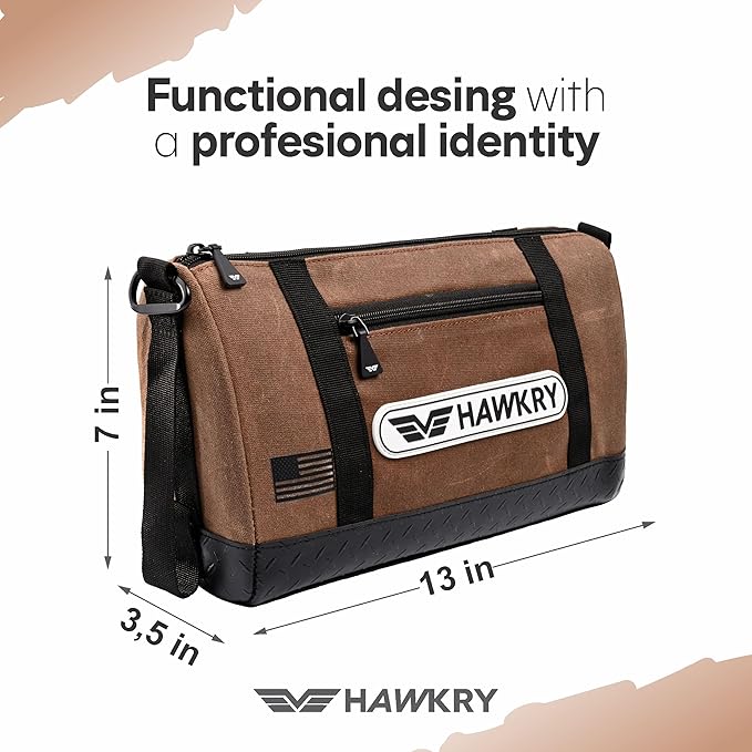 HAWKRY Canvas Tool Pouch – Brown Tool Bag for Tool Storage, DIY, Electrical, Auto or Hobby Use | Rugged Canvas Organizer with Zipper & Reinforced Base – Compact Utility Pouch for Toolbox or Car