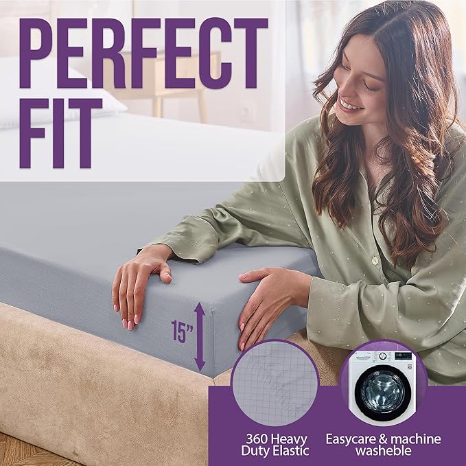 Earth Grounding Sheets California Size with 12% Silver Fiber & 4% Silk & 84% Cotton - Cloud Gray - SGS Quality Certified Grounded Well Bed Sheet - Conductive Fitted Sheet for Better Sleep