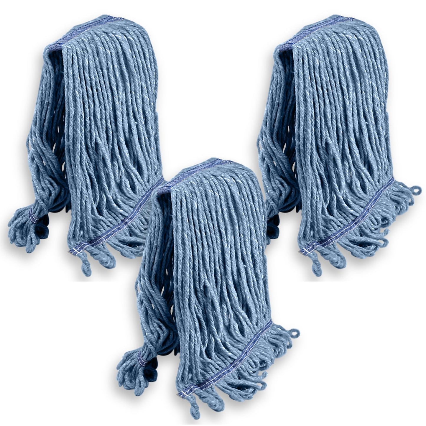 KLEEN HANDLER General Cleaning Mop Heavy Duty Commercial Replacement, Wet Industrial Blue Cotton Looped End String Head Refill (Pack of 3)