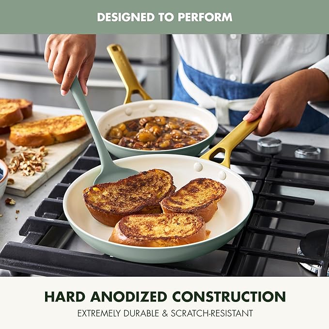 GreenPan Nonstick Reserve Pro 10” & 12” Frying Pan Set, NSF Certified Ceramic, Hard Anodized PFAS-Free Skillets, Stainless Steel Handles, Oven & Dishwasher Safe, Moss Green
