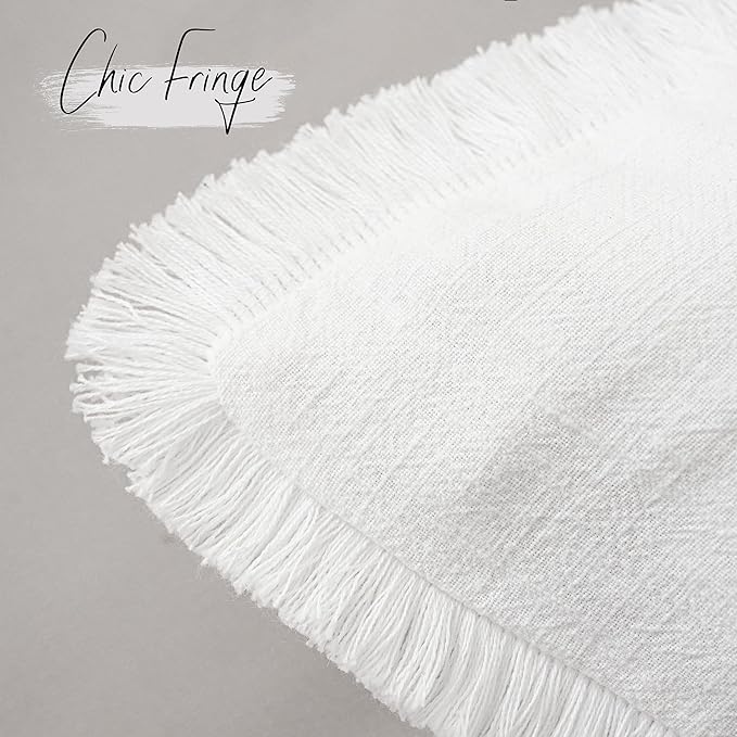 Foindtower Set of 2 Decorative Linen Fringe Throw Pillow Covers Cozy Boho Farmhouse Cushion Cover with Tassels Soft Accent Pillowcase for Couch Sofa Bed Living Room Home Decor,26×26 Inch,White