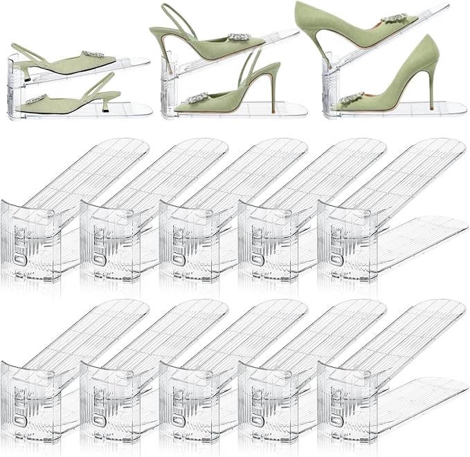 Shoe Slots Organizer,10 Pack Transparent Shoe Stacker Adjustable Shoe Slot Organizer Space Saver Shoe Rack Holder Shoe Storage Organizers for Closet,Transparent
