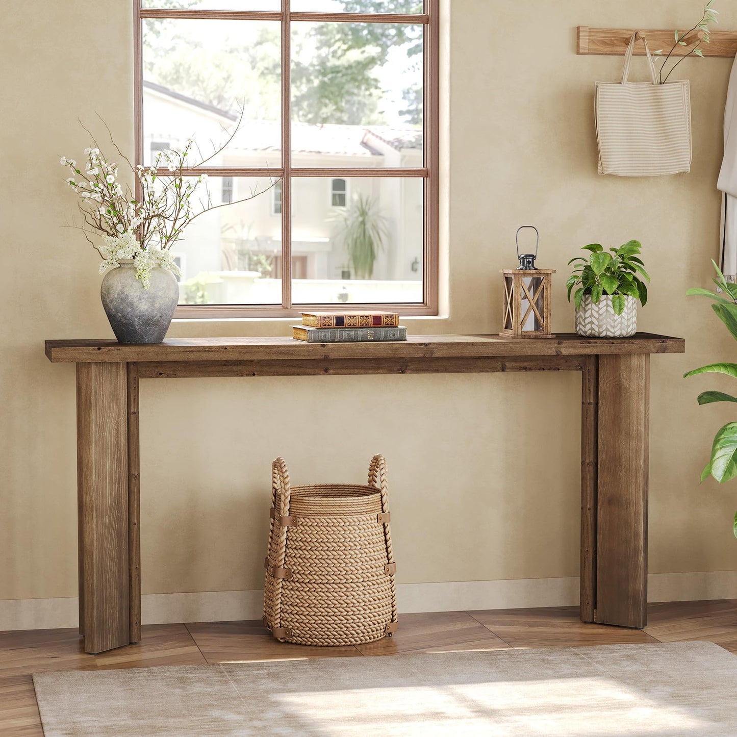 Solid Wood Console Table, 70.9-Inch Narrow Long Sofa Table Behind Couch, Farmhouse Entryway Table for Living Room, Hallway, Foyer