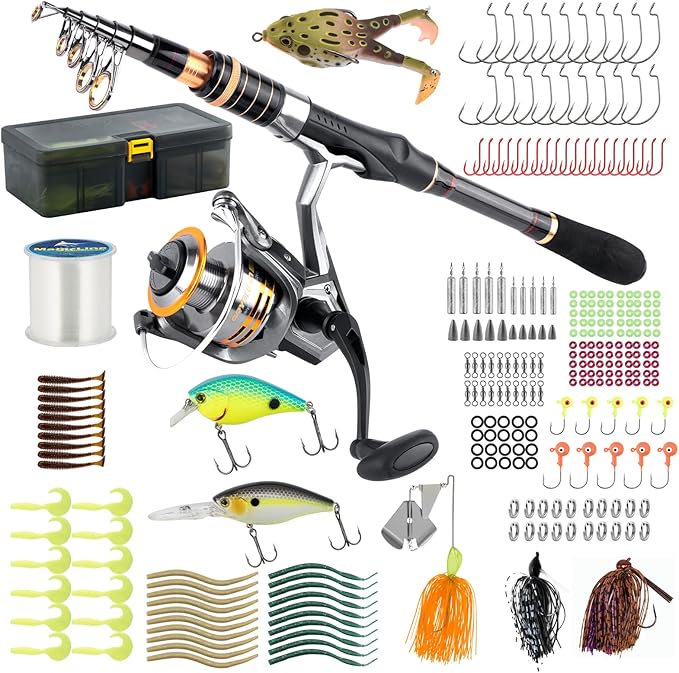 Dr.Fish Rod and Reel Combo 6-9.8ft Spinning Pole 3000 Spinning Reel Bass Fishing Lure Kit Telescopic Travel Collapsible Fi...