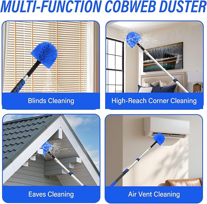 26FT Cobweb Duster with Extension Pole,Spider Web Cleaner with 4-Stage 5-20FT Aluminum Pole, Spider Web Brush for Outdoor and Indoor Cleaning