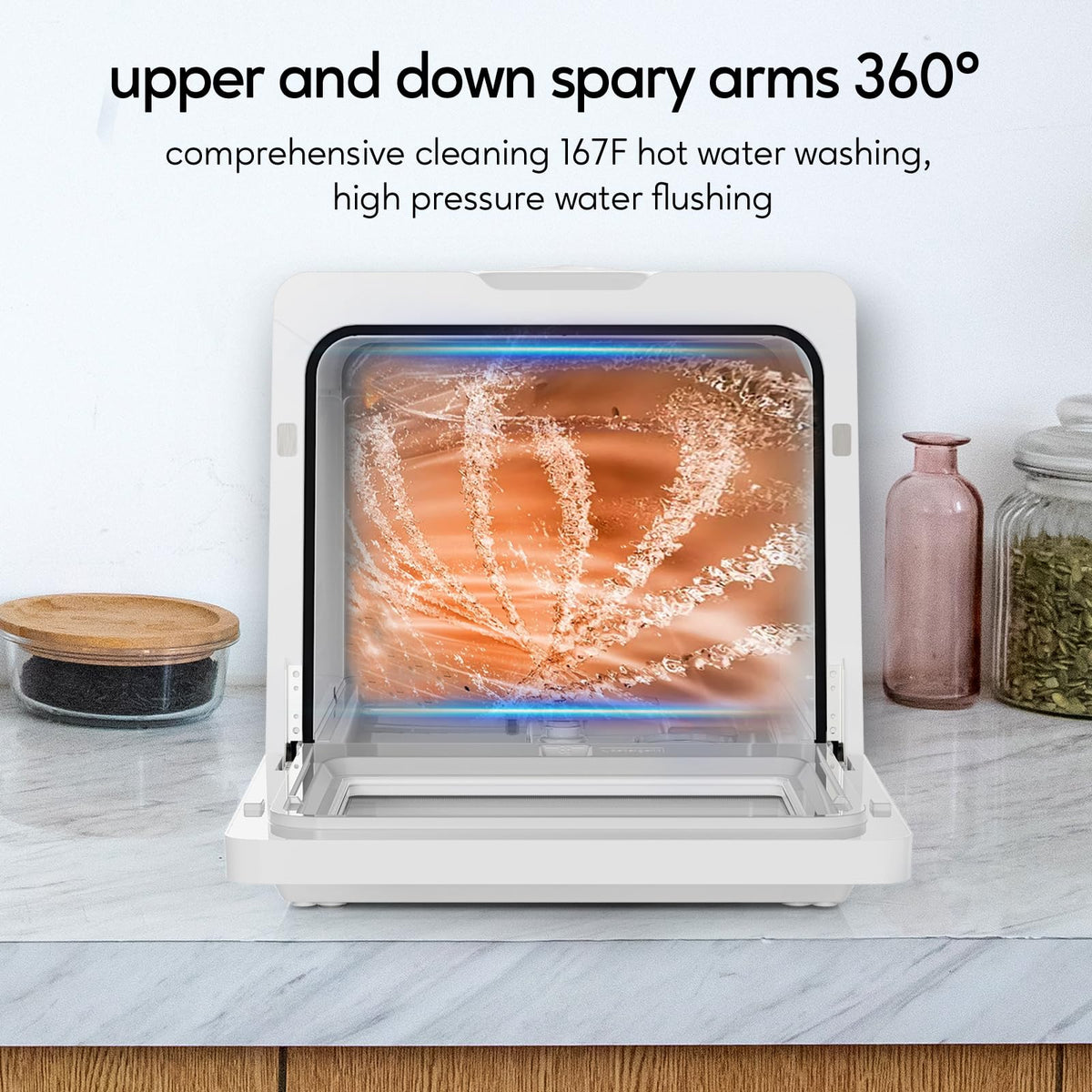 SEAGTOM Countertop Mini Portable Dishwasher Tabletop Small Dishwasher with 5L Built-in Water Tank No HookupNeeded, Baby Care & Air-Drying Function，3 Place Set Capacity for Apartments Dorms Camping RVs