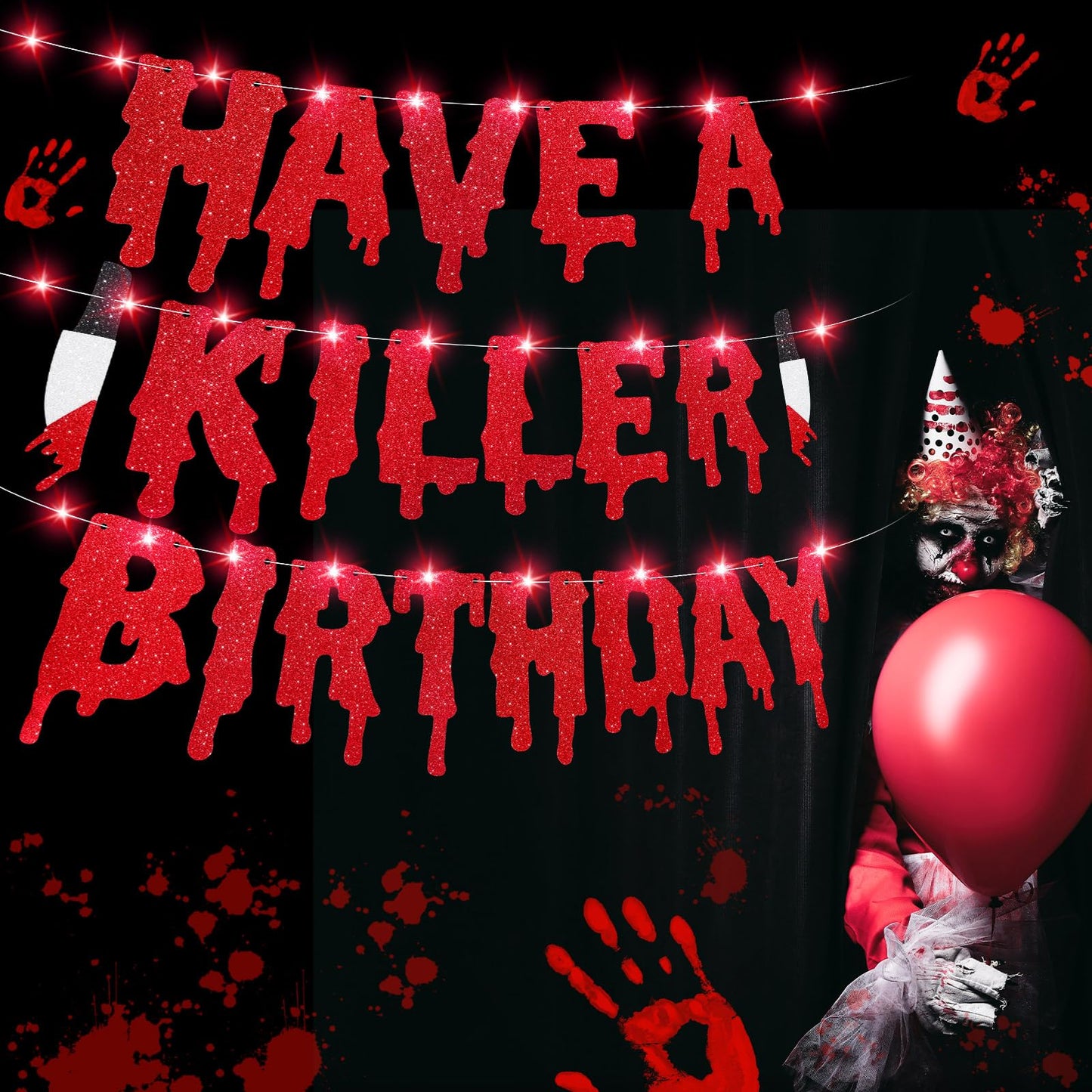 Silipull Light Up Glitter Have a Killer Birthday Banner Lighted Halloween Birthday Banner Gothic Decor Horror Movie Party Halloween Zombie Vampire Party Decoration Supplies