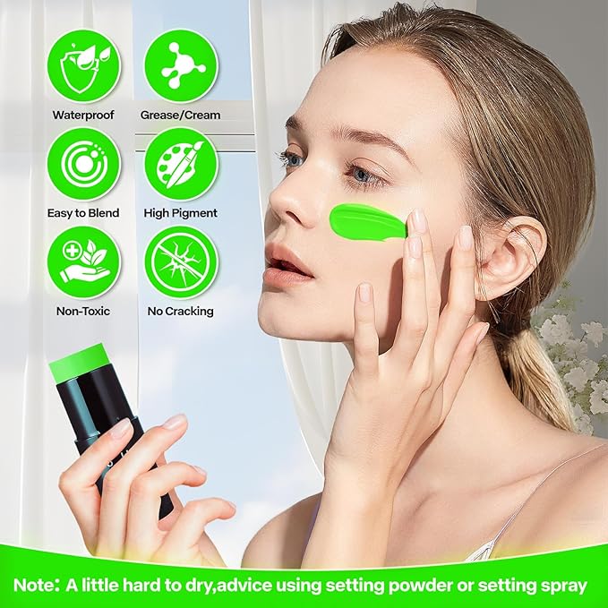 Go Ho Cream-Blendable Light Green Face Paint Stick (1.06 Oz),Full-coverage Light Green Body Paint Stick for Halloween Cosplay SFX Makeup,Waterproof,St Patricks Day Accessories
