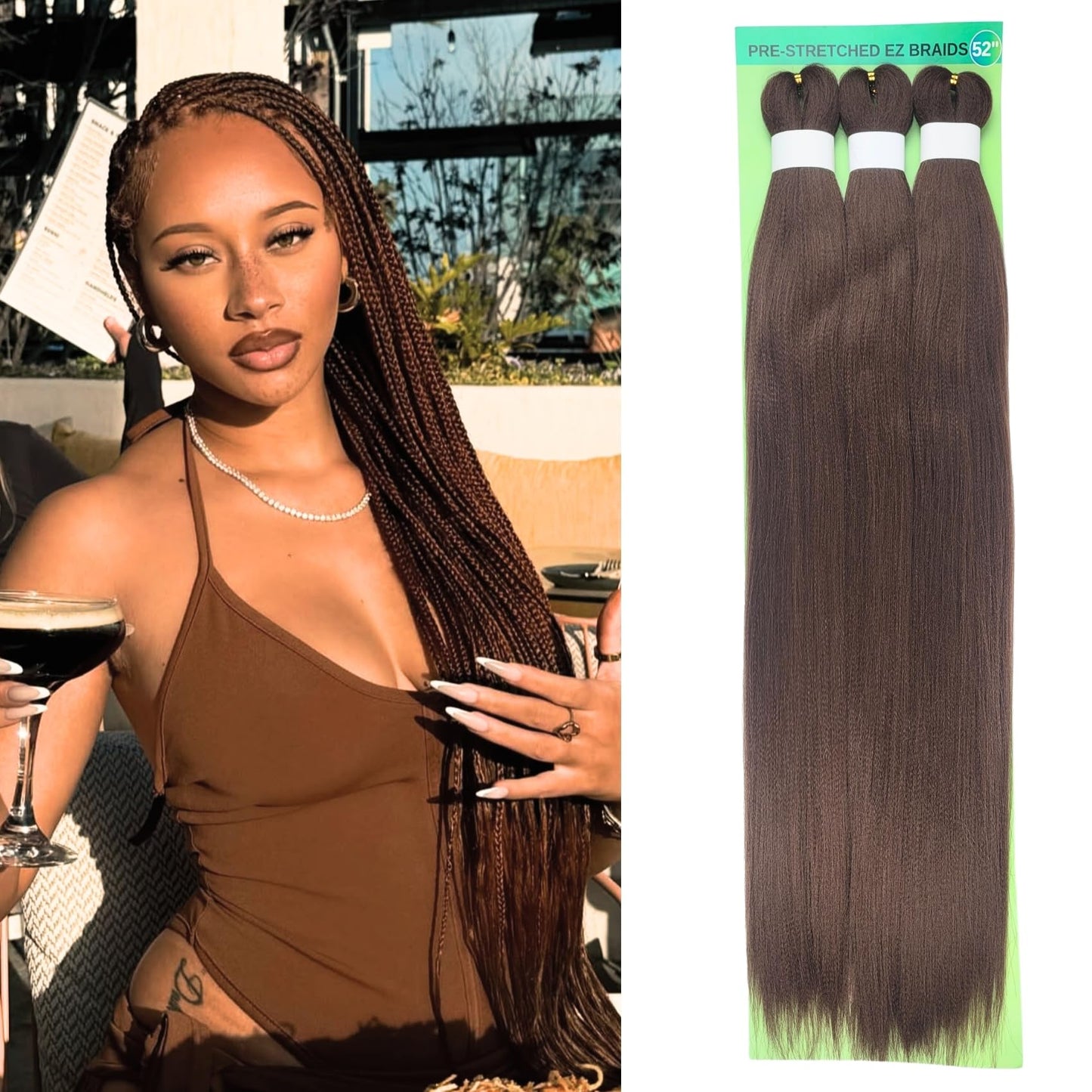 Flax Brown Braiding Hair Pre Stretched 8# Knotless Braids Hair Extension for Braiding