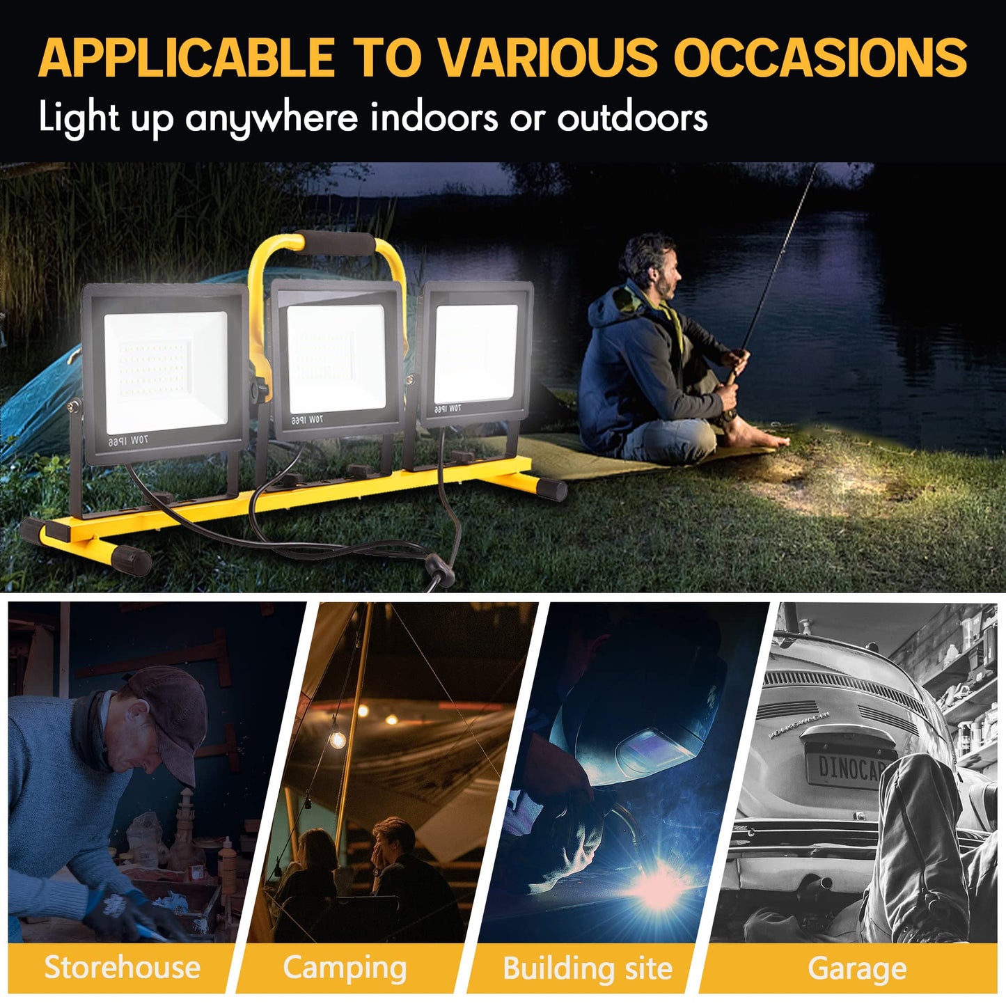 22000 Lumen Work Lights with Stand, 2 Adjustable Head LED Work Light, with Adjustable and Foldable Tripod Stand, Waterproof Lamp with Individual Switch with 6500 Kelvin Color Temperature