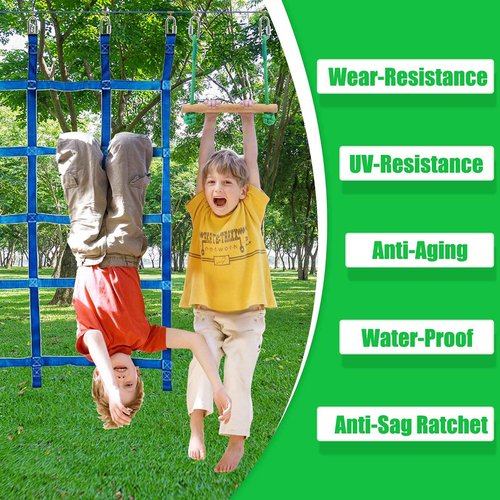 65FT Ninja Warrior Obstacle Course for Kids with 12 Obstacle Course Accessories-Swings, Monkey Bars, Arm Trainers and More, Suitable for Boys and Girls Over 3 Years Old-440 lbs Weight Capacit