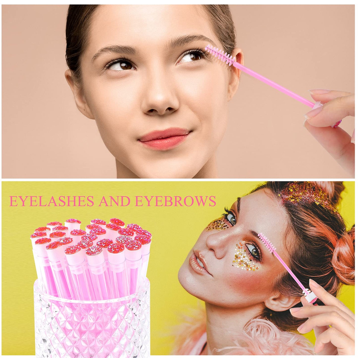 Dming 50-Piece Disposable Mascara Brushes - Eyelash Brushes, Diamond Mascara Wands with Tube, Makeup Tool, Lash Spoolies, Sanita