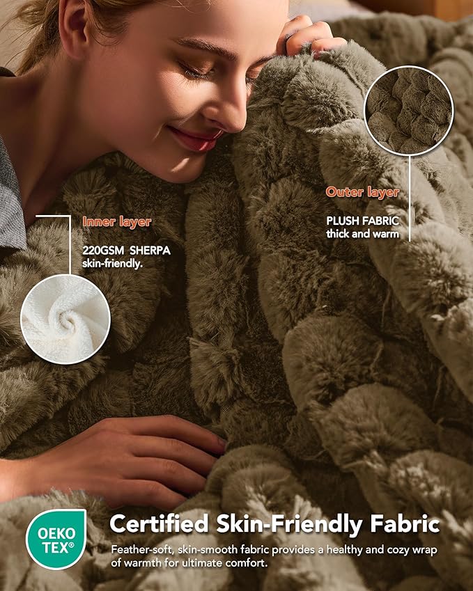 Homemate Electric Heated Throw Blanket - 50"x60" Luxury Faux Fur Heating Bed Blankets with 10 Heating Levels 8 Hours Auto Off Fast Heating Over-Heated Protection Ultra Soft Warm Flannel ETL Certified