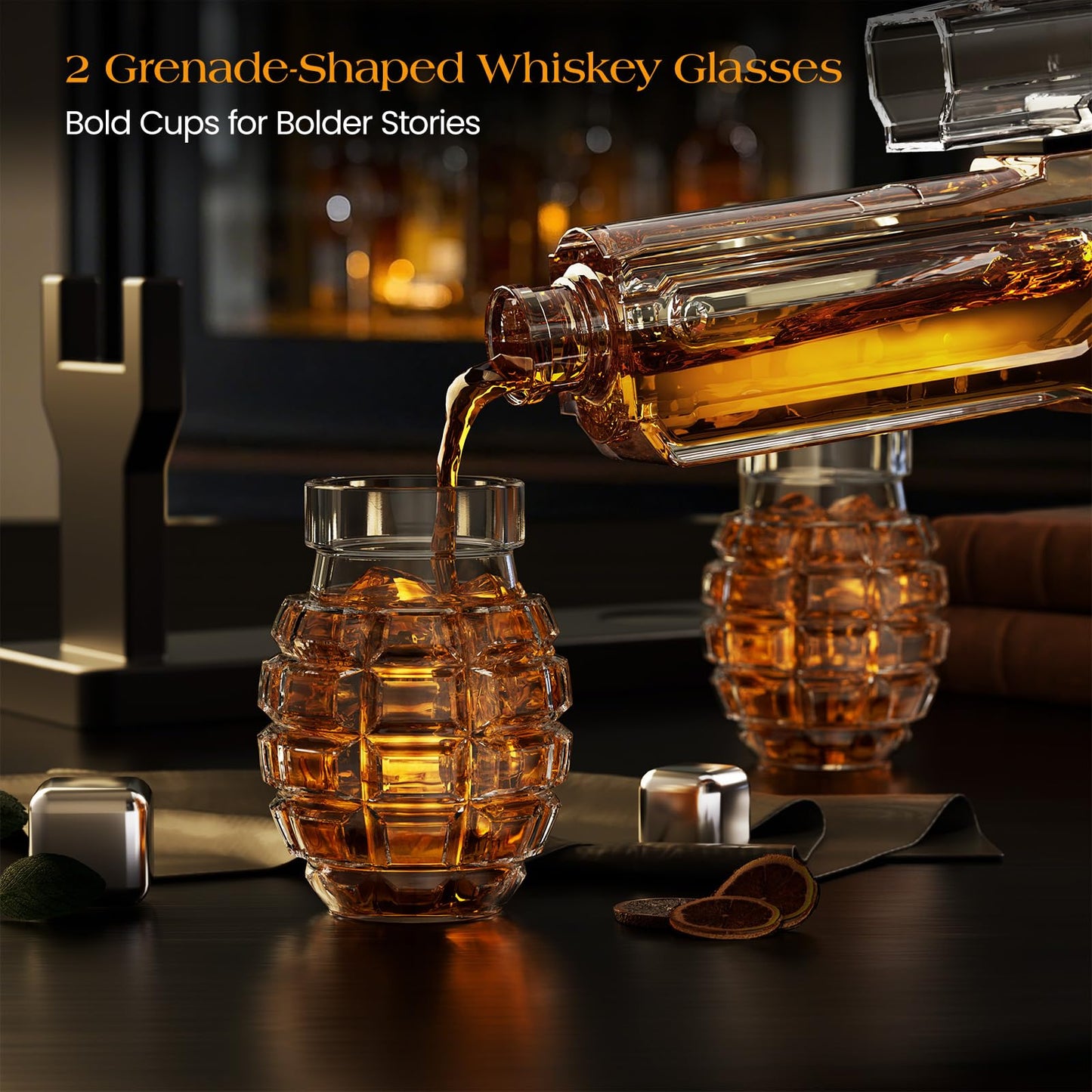 Birthday Gifts for Men Dad, Kollea Gun Whiskey Decanter Sets for Men with 2 Granade Glasses & Detachable Scope, Liquor Dispenser for Home Bar, Military Present for Father, Brother, Him, Anniversary