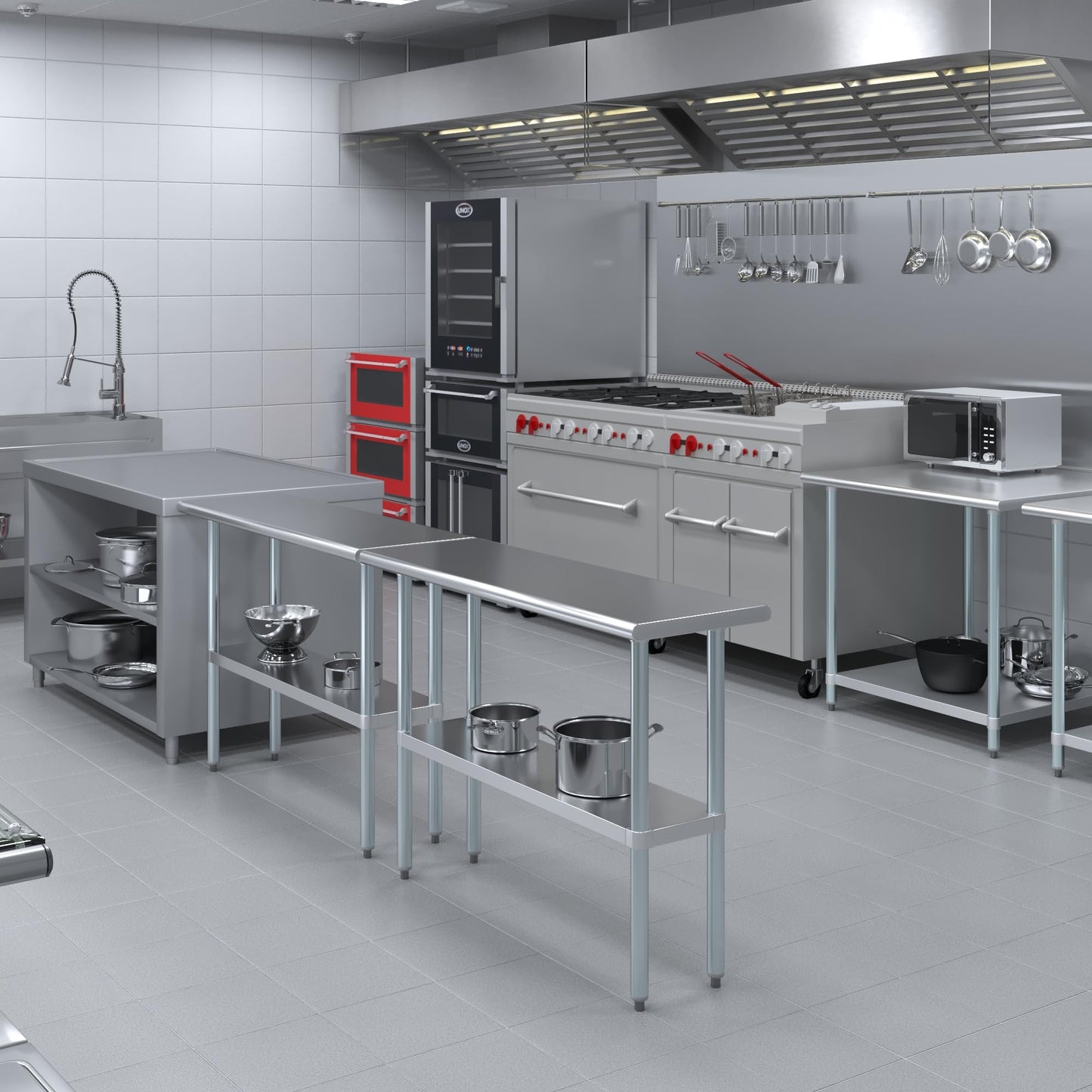 AmGood 16 in. x 48 in. Stainless Steel Work Table | Metal Kitchen Food Prep Table | NSF