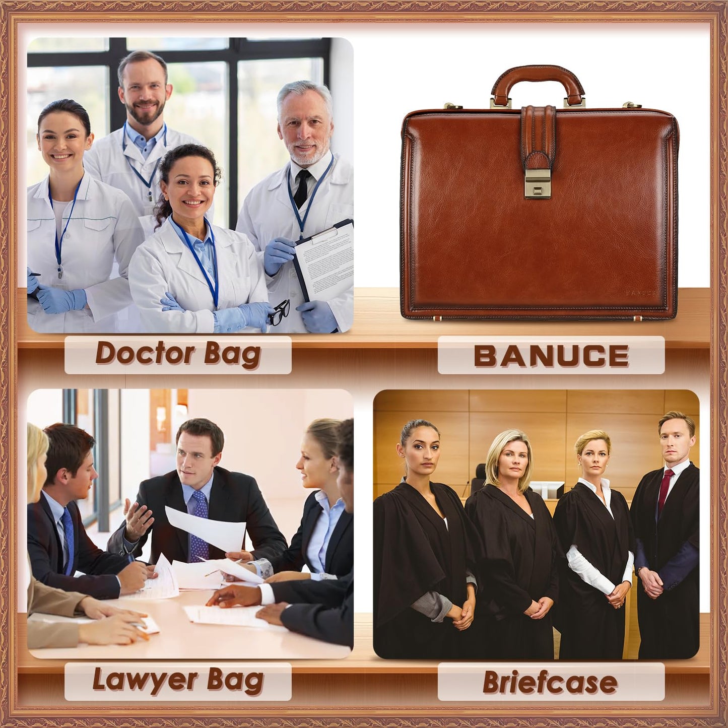 Banuce Premium Italian Full Grain Leather Briefcase for Men with Lock Fits 15.6 Inch Latop Legal Attorney Lawyer Briefcase Doctor Bag with Ergonomic Handle Office Work Business Travel Brown