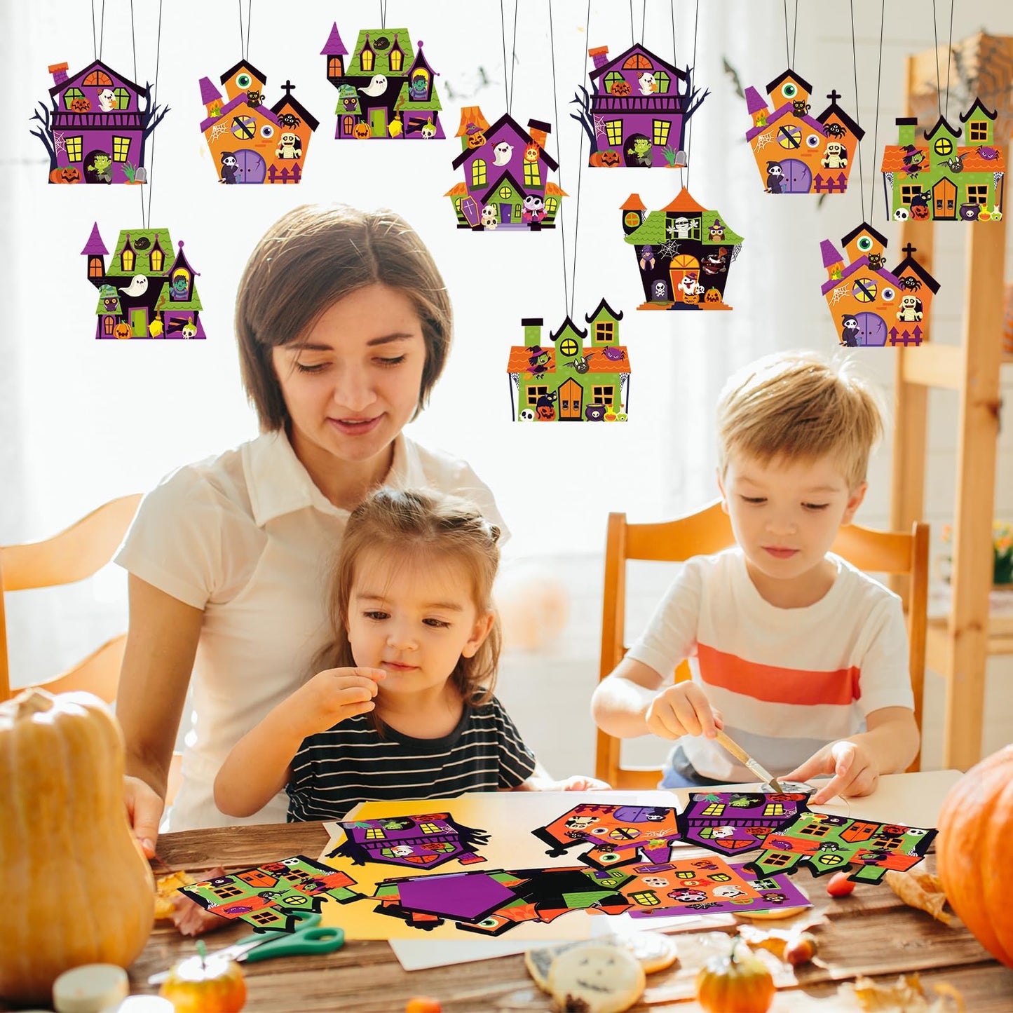 Pajean 48 Packs Halloween Craft Kits for Kids Halloween Haunted House Craft Kit Make Your Own Haunted House Stickers for Classroom Favors Activities