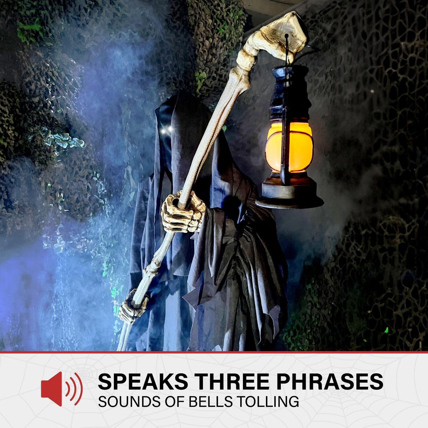 Haunted Hill Farm Motion-Activated 6-Ft. Tall Ghostly Guide, Plug-in Talking Scare Prop Animatronic with Spooky Sound Effects and Lights for Indoor or Covered Outdoor Creepy Halloween Decoration