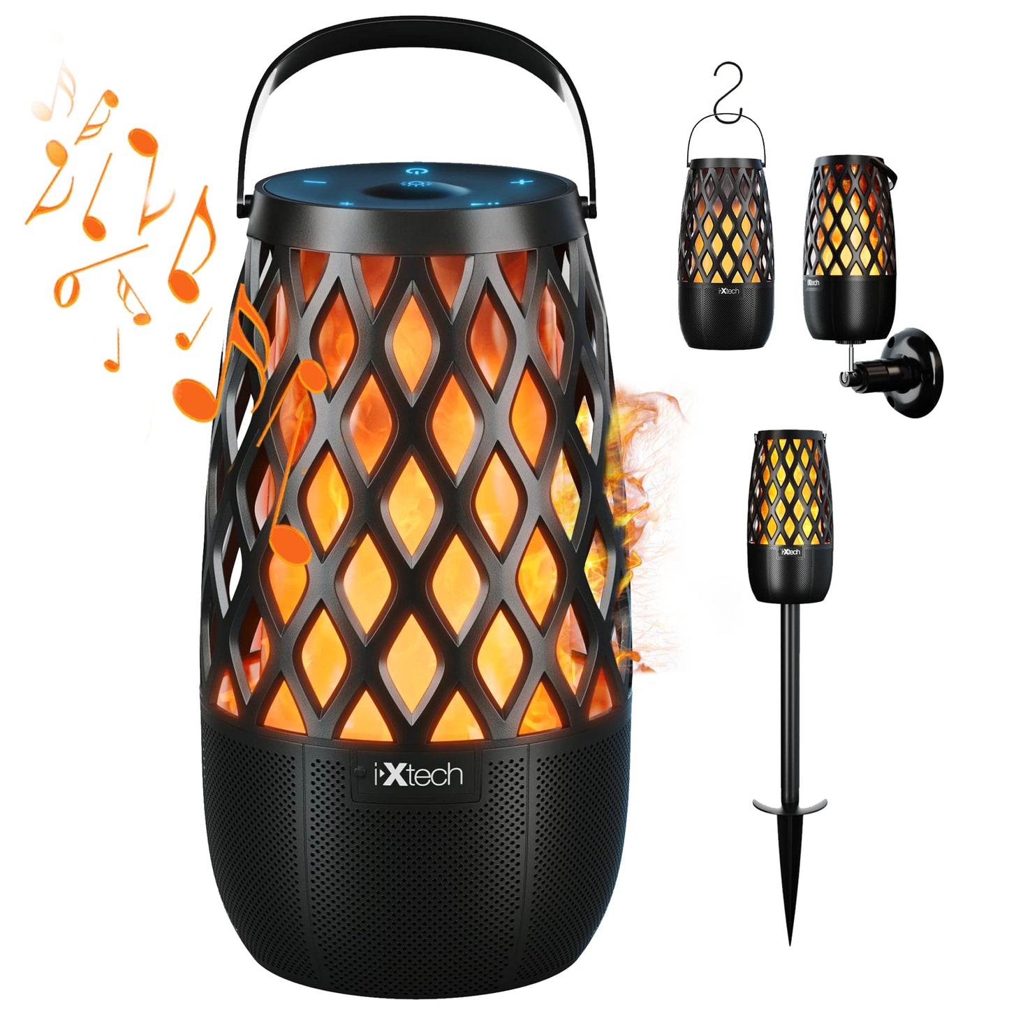 Ixtech Outdoor Bluetooth Speaker Waterproof Wireless With Led Flame Light, Shower Bluetooth Speaker For Camping Patio Home Decor