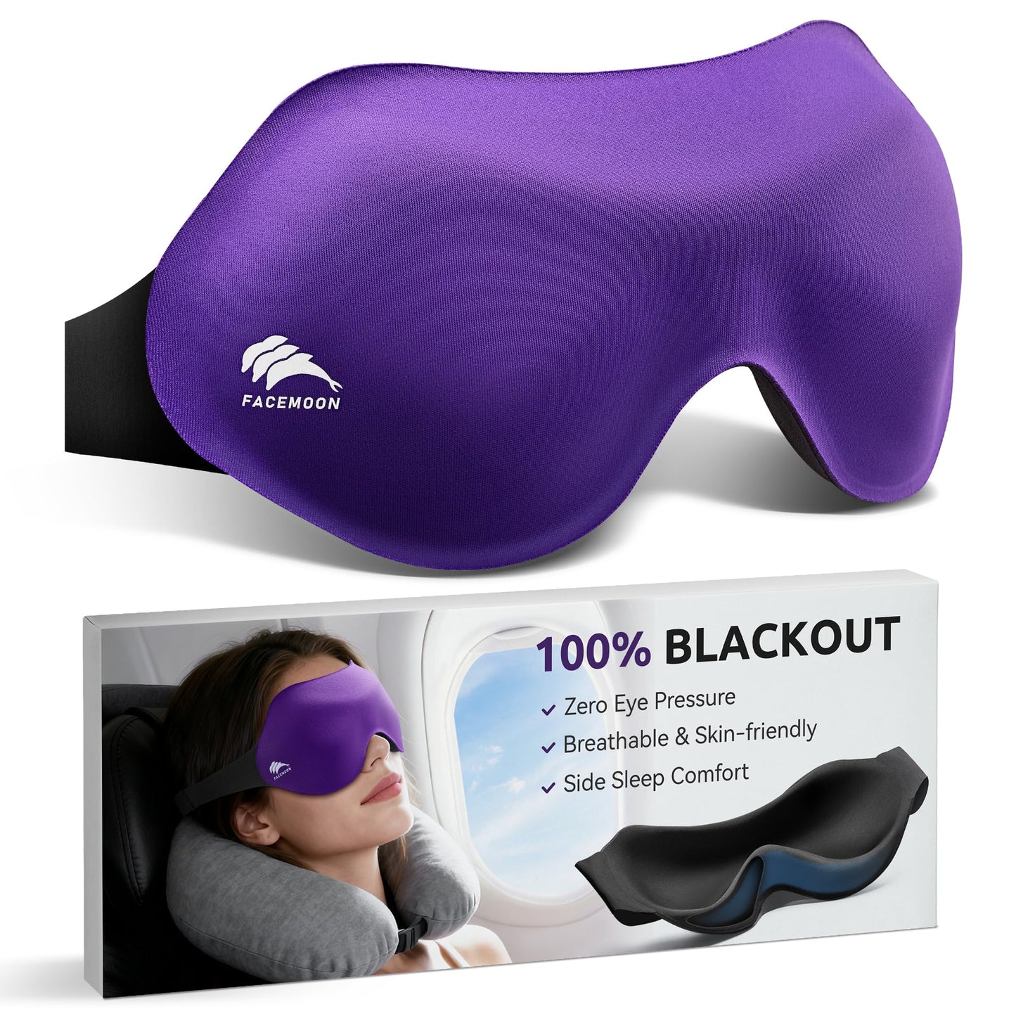 Sleep Mask for Side Sleepers: Lash Extensions 3D Contoured Eye Mask – Airplane Travel Essential, Zero-Pressure Light Blackout Eye Mask for Women – Soft Night Blindfold for Long Flights (Purple)