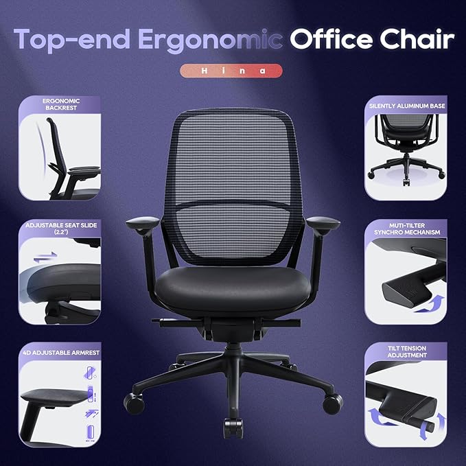 Ergonomic Office Chair, High Back Mesh Desk Chair with Adjustable Lumbar Support, Reclining Backrest, 4D Armrests, Breathable Mesh, Comfortable Computer Chair for Home Office, Work,Study