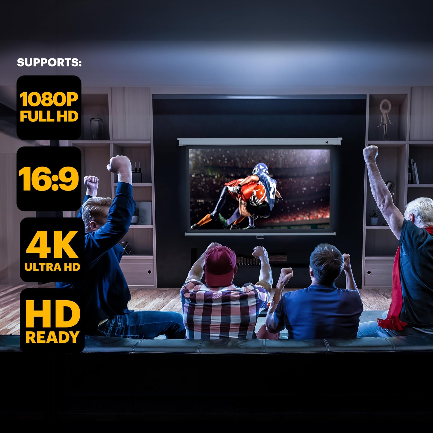 Kodak Manual Pull-Down White Projector Screen 80" Inch | Large 16:9 Office, Home Movie Theater Screen with Wall & Ceiling Mount Options, Easy-Clean Matte Fabric & Retractable Hanging Design | Indoor.