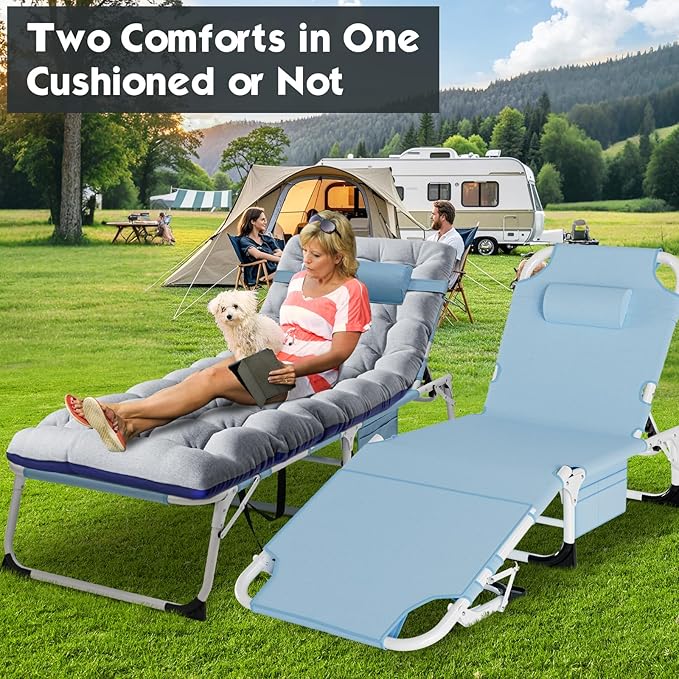 MOPHOTO Tanning Lounge Chair 5-Position, Outdoor Sunbathing Chairs Folding Chaise Lounge, Sun Tanning Lounger with Face Hole, Perfect for Pool Beach Patio Sunbathing