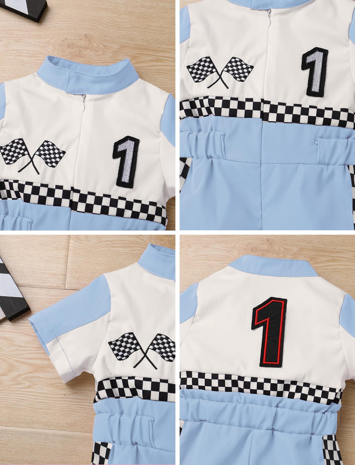 IDOPIP Baby Boys 1st 2nd Birthday Outfit Race Car Driver Romper Girls Boys Racer Jumpsuit One Piece Bodysuit Racing Suit Toddler Dress up Costume for Cake Smash Photo Shoot Blue 12-18 Months