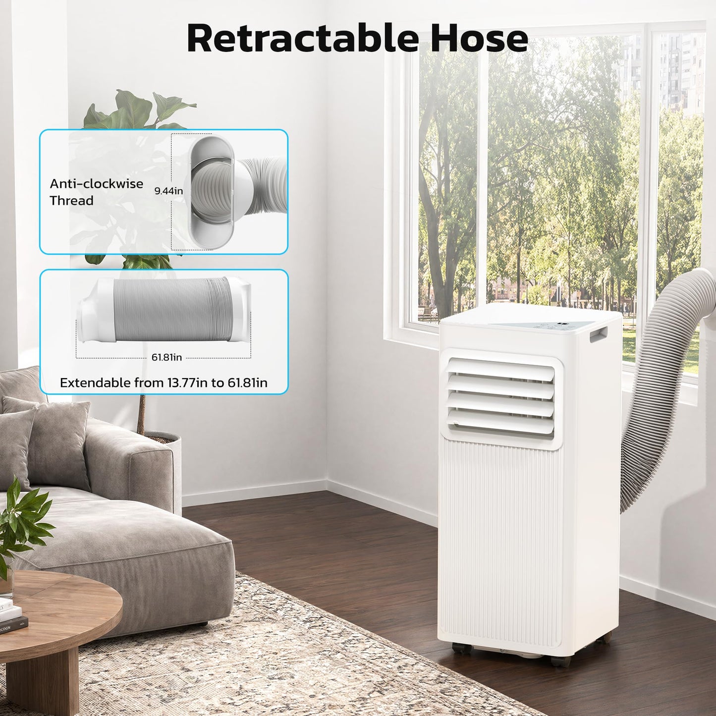 8000 BTU Portable Air Conditioners for Rooms up to 450 Sq Ft, 4 Modes Portable AC Unit with Remote Control & 24H Timer, Cool/Fan/Dry/Sleep, Installation Kits & Energy Saving for Bedroom, Apartments